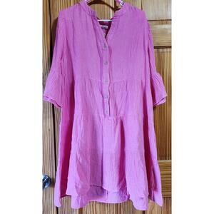 New In Pink Tiered Dress Button Front Bell‎ Sleeve Women’s 1X NWT